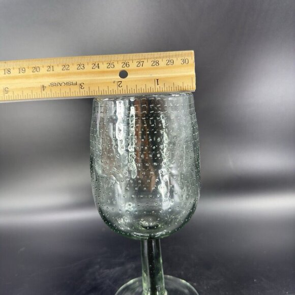 Light Transparent Green Drinking Goblets Glasses Set 2 With Textured Air Bubbles - Picture 5 of 12
